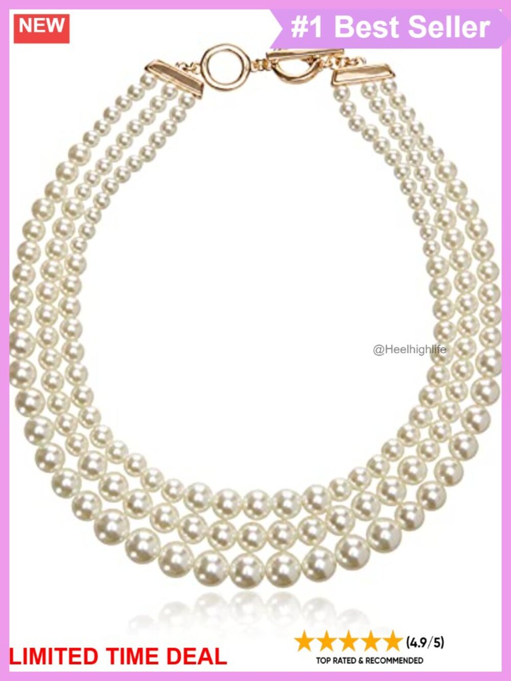 Pearl Collar Necklace Statement Fashion Jewelry Toggle Clasp Layer